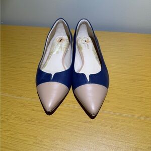 Cole Haan Navy and Beige Pointed-Toe Flats